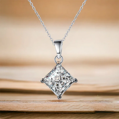 1/2carat  Certified Princess Cut Moissanite Pendant Necklace 925 Sterling Silver D Color Square Solitaire Diamond Neck Chain