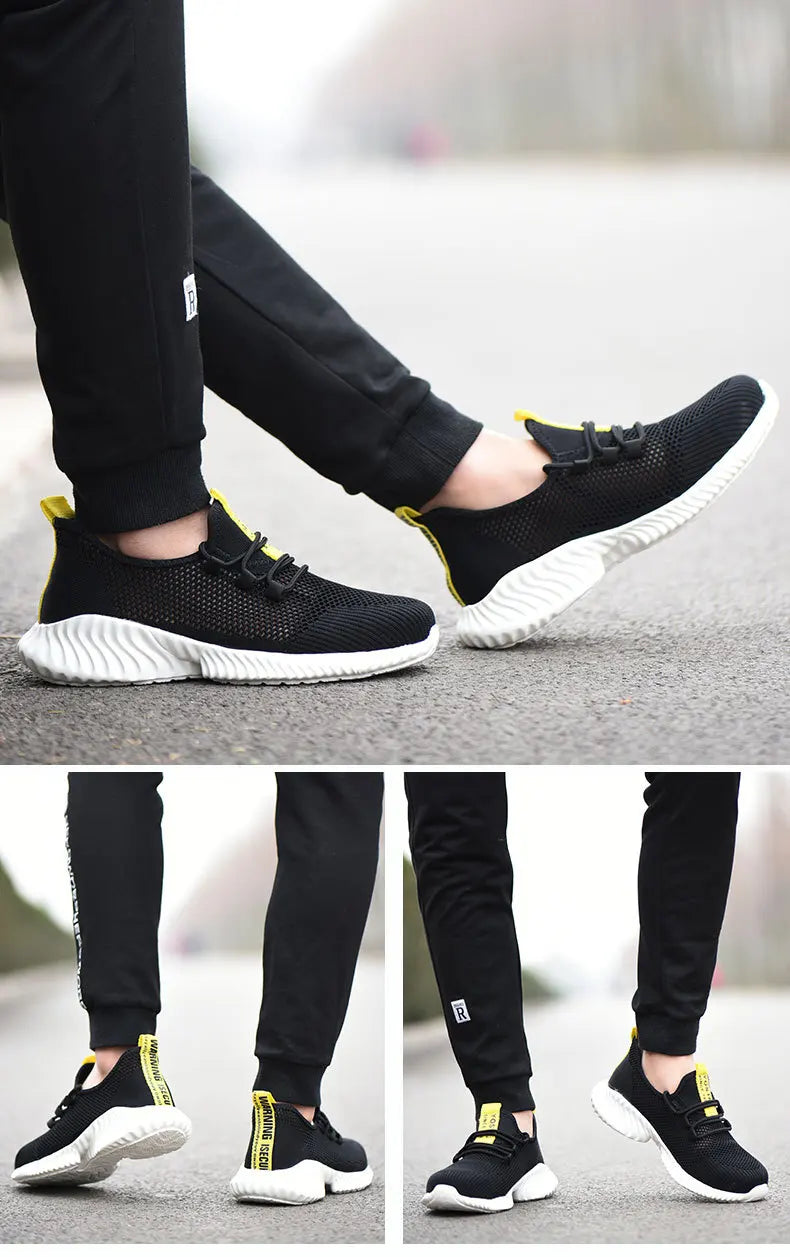 Work Boots Breathable Safety Shoes Men's Lightweight Summer Anti-Smashing Piercing Work Sandals Single Mesh Steel Toe Sneaker
