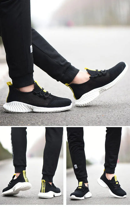 Work Boots Breathable Safety Shoes Men's Lightweight Summer Anti-Smashing Piercing Work Sandals Single Mesh Steel Toe Sneaker