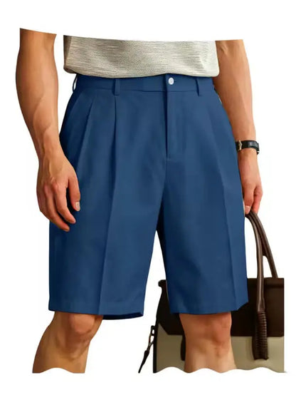 Men's Shorts Casual Pleated Dress Elastic Waist Multi Pockets Classic-Fit Golf Shorts for Men Cotton Summer Formal Shorts Sports