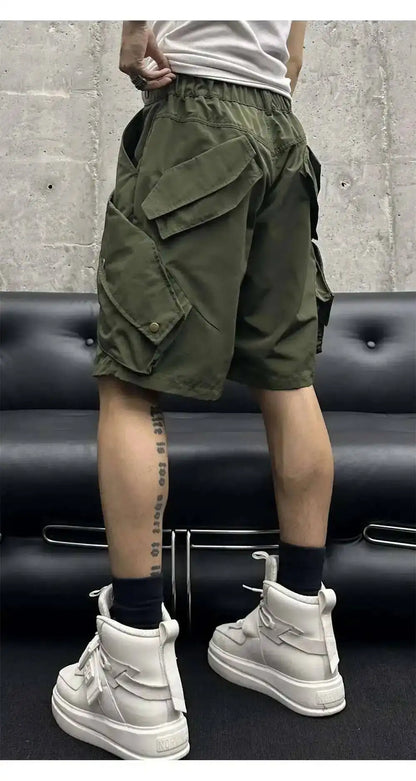 Summer New Men Tide High Street Drawstring Pocket Sports Casual Safari Style Shorts Loose Light Luxury Simple Capris HK4528
