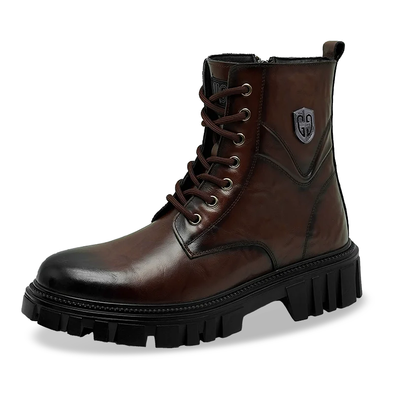 Genuine leather men's boots High top style autumn and winter Classic Black Brown Outdoor quality adult Thick soled shoes New