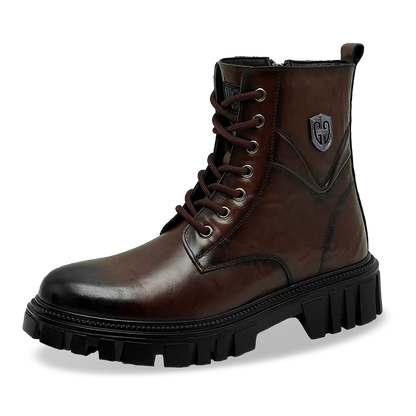 Genuine leather men's boots High top style autumn and winter Classic Black Brown Outdoor quality adult Thick soled shoes New