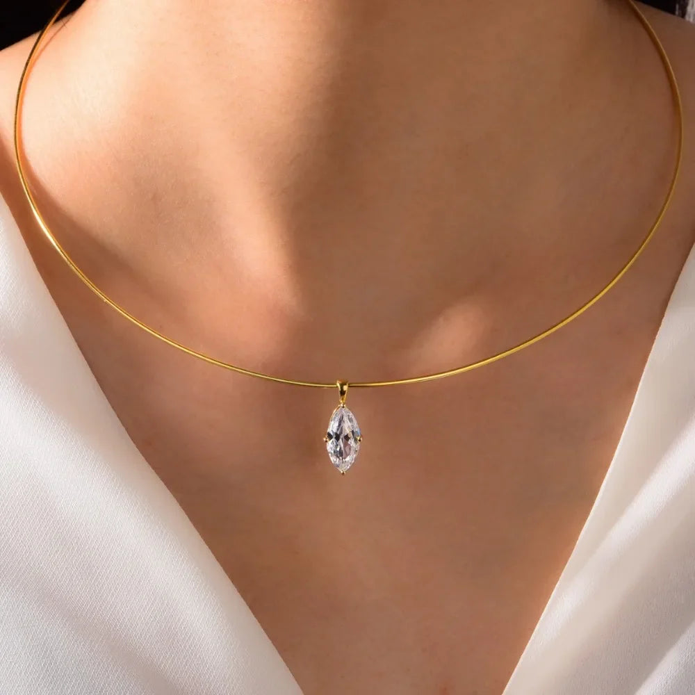 2/3Carat Oval Cut Moissanite Pendant Necklace Plated 18K Gold Lab Diamond 100% S925 Silver Choker for Women Jewelry Gifts