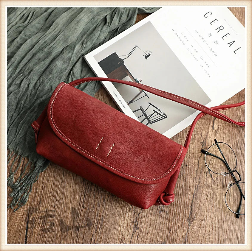 Handmade Retro Soft Cow Leather Women Bag 2026 New Simple Solid Color Shoulder Bags Leisure Ladies Small Messenger Bag