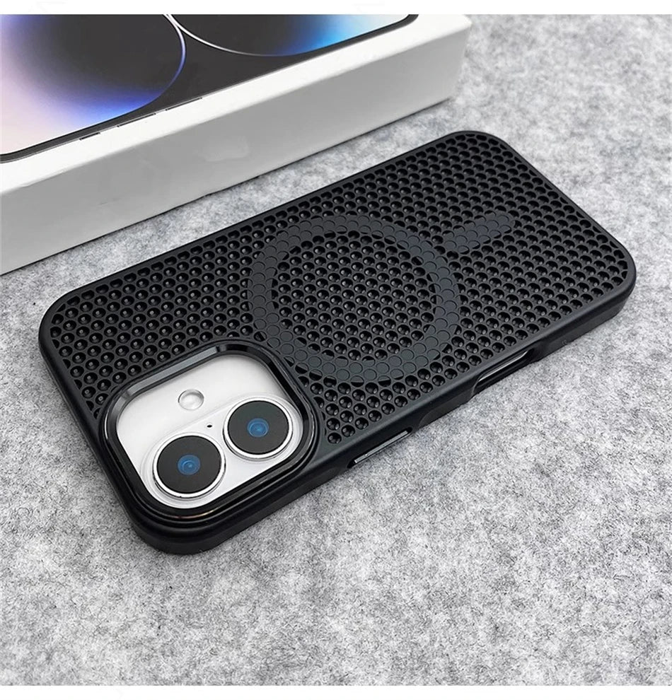 Heat Dissipation Mesh For Magsafe Magnetic Wireless Charge Case For iPhone 16 15 14 Plus 13 12 17 Pro Max Breathable Armor Cover