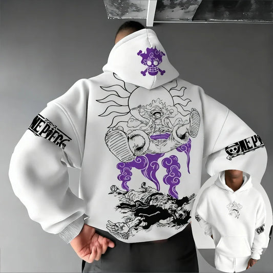 One Piece Men's Hoodie Sweatshirt Monkey D. Luffy Anime Print Spring Autumn and Winter Boy Long-sleeved Parent-child Outfit