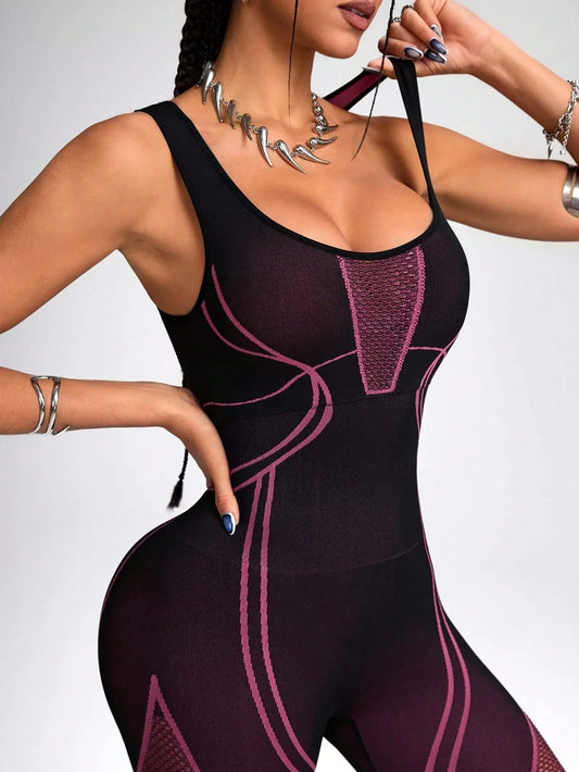 Women's Sports Yoga Jumpsuit Leisure Fitness Yoga Jumpsuit Yoga Training Suit Fitness Jumpsuit Splicing Color  Fashionable