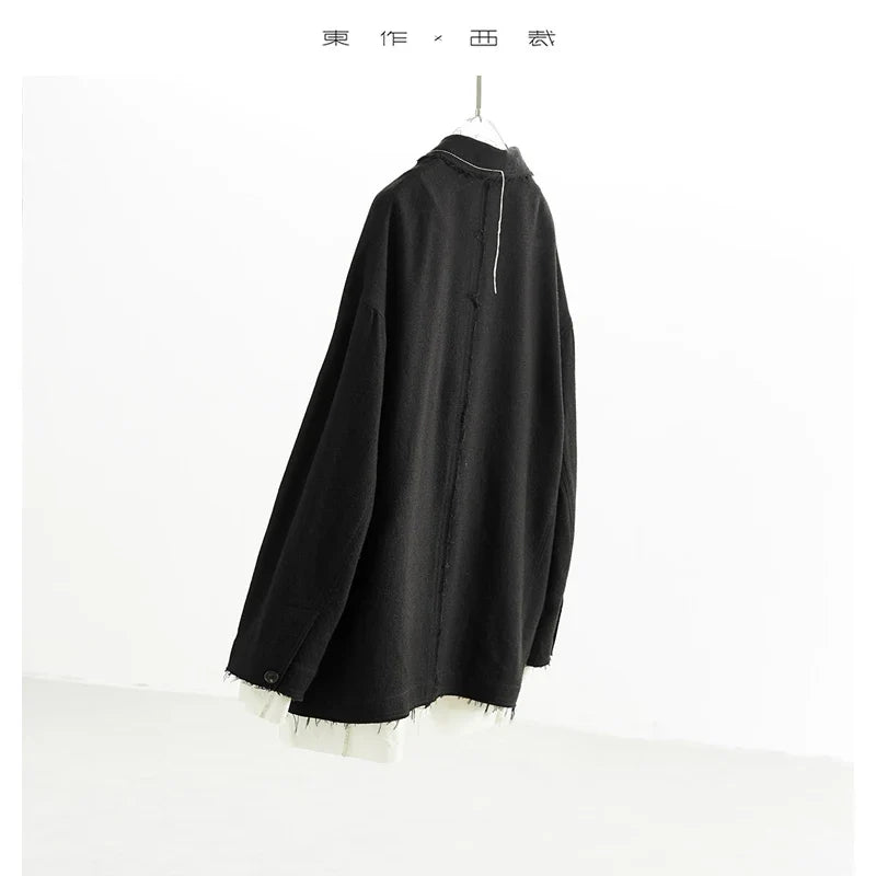 Designer Style~Fake Two-Piece Fringed Fringe Oversized Jacket Women's Casual Loose Blazer 2026 Spring New Style