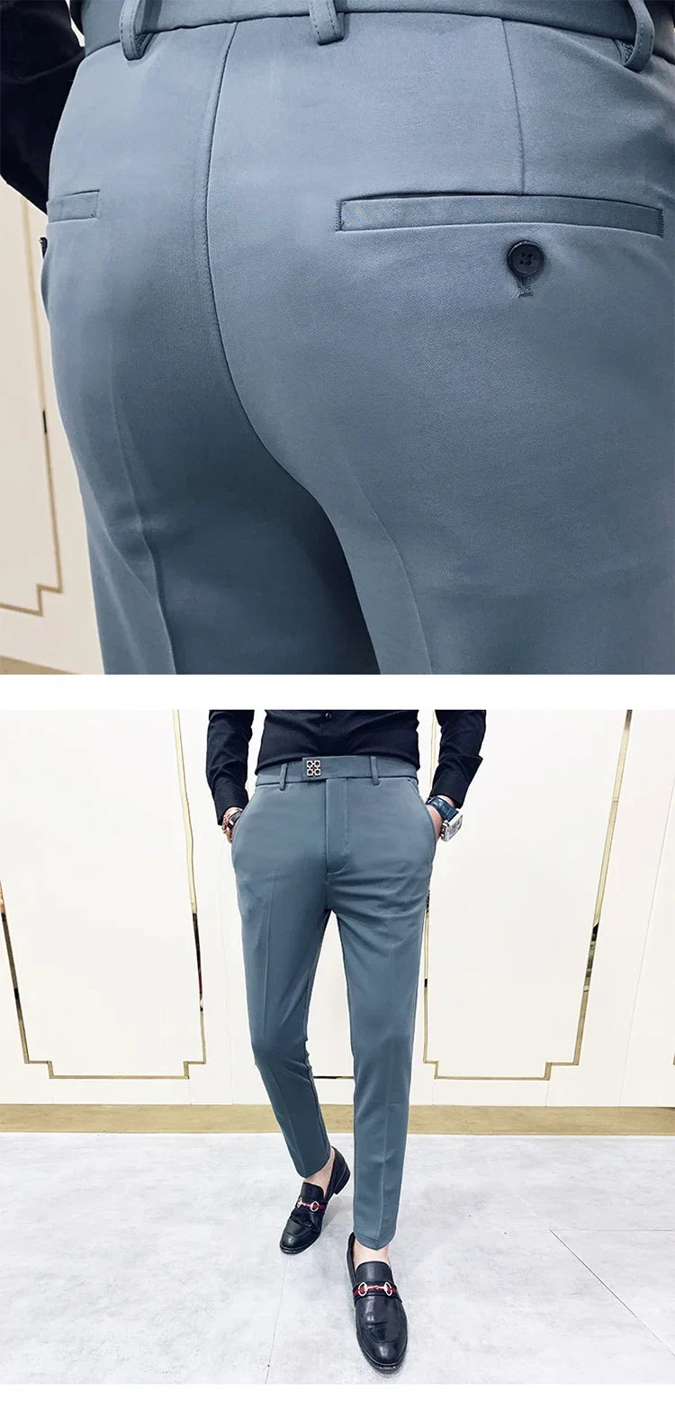 2026 Spring Summer Men's Casual Pants Formal Business Men Solid Color Slim Fit Office Social Trousers Wedding Party Suit Pants
