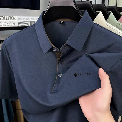 High end brand men's letter printed short sleeved polo shirt cool breathable casual business 2025 summer new style lapel T-shirt