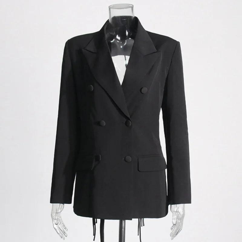 New Arrival Women Back Hollow Out Design Double Breasted Suit Jackets Y2K High Street Streamer Decoration Temperament Coat
