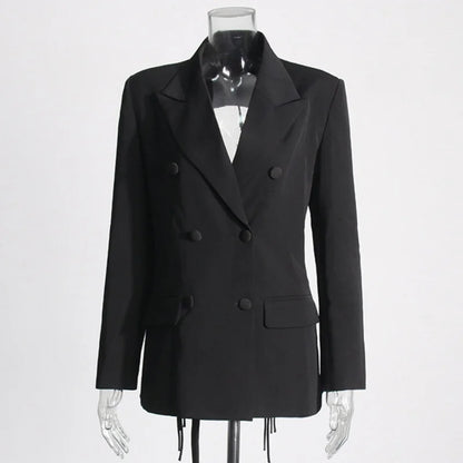 New Arrival Women Back Hollow Out Design Double Breasted Suit Jackets Y2K High Street Streamer Decoration Temperament Coat