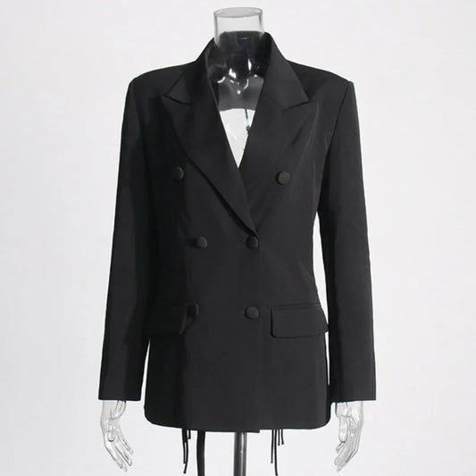 New Arrival Women Back Hollow Out Design Double Breasted Suit Jackets Y2K High Street Streamer Decoration Temperament Coat