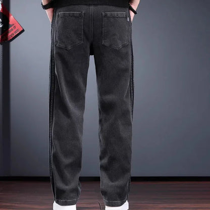 Korean Men'S Jeans Fashion Casual Pants Retro Men'S Straight Leg Pants Side Striped Denim Drawstring Pants