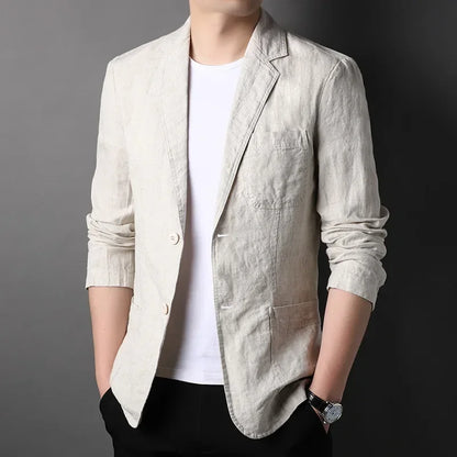 Spring Summer 2025 New High-quality Men's Fashion Handsome Linen Suit Thin Men's Coat