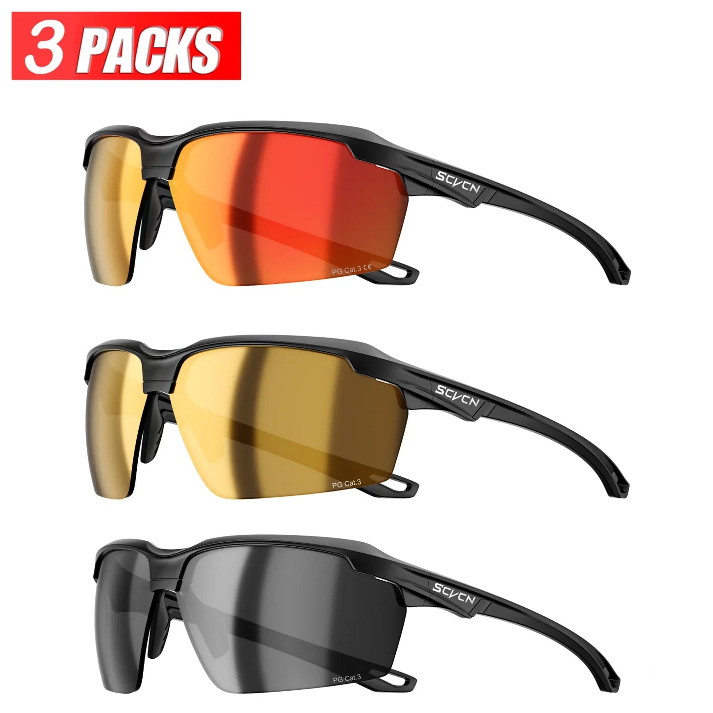 3PACKS Photochromic Cycling Sunglasses Glasses Bike MTB Bicycle Hiking Golf UV400 Sports Glasses for Men Women Baseball