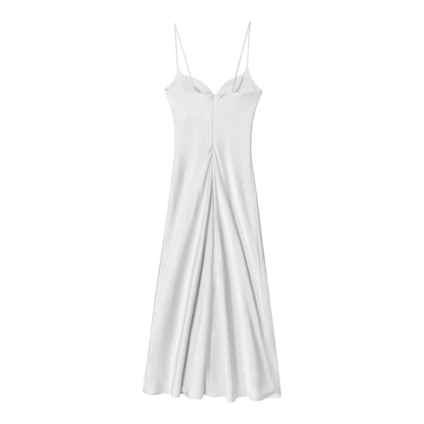 2025 Women Red V-Neck Holiday Style Satin Texture Long Dress Sleeveless Summer Women's Back Zipper Fashion Sling Dresses