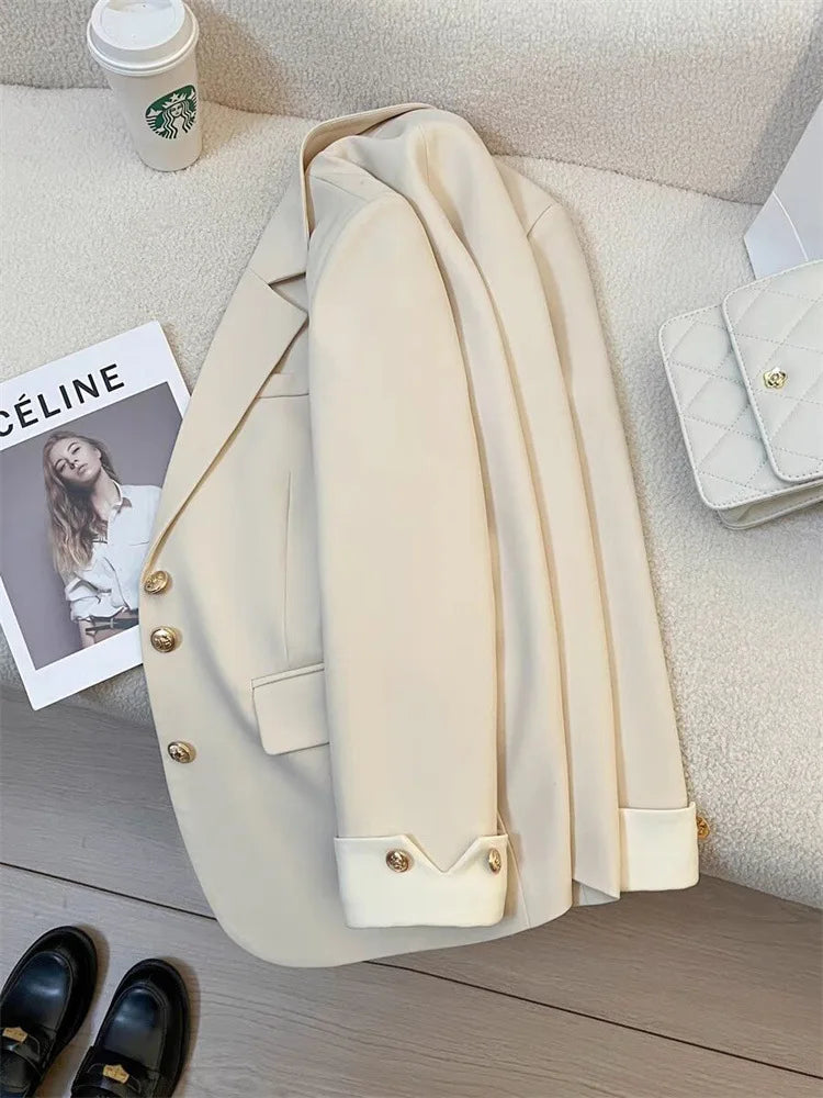 2026 New Temperament Commuting Suit Jacket Spring Autumn Women Blazers Notched Lapel Lined Design Sense Lady Suit Coats Trend