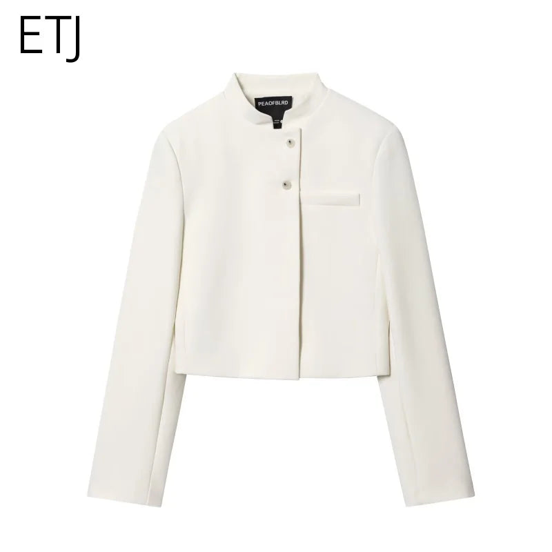 2025 autumn winter new professional women's simple fashion white short commuting zhongshan collar suit jacket