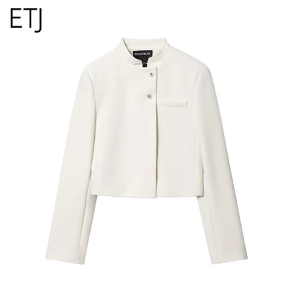 2025 autumn winter new professional women's simple fashion white short commuting zhongshan collar suit jacket