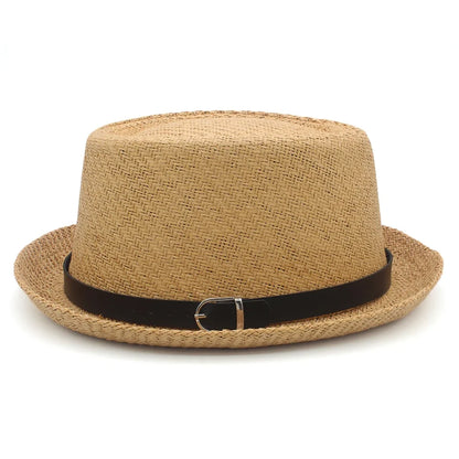 Men Women Classical Straw Pork Pie Hats Fedora Sunhats Trilby Caps Summer Boater Beach Outdoor Travel Party Size US 7 1/4 UK L