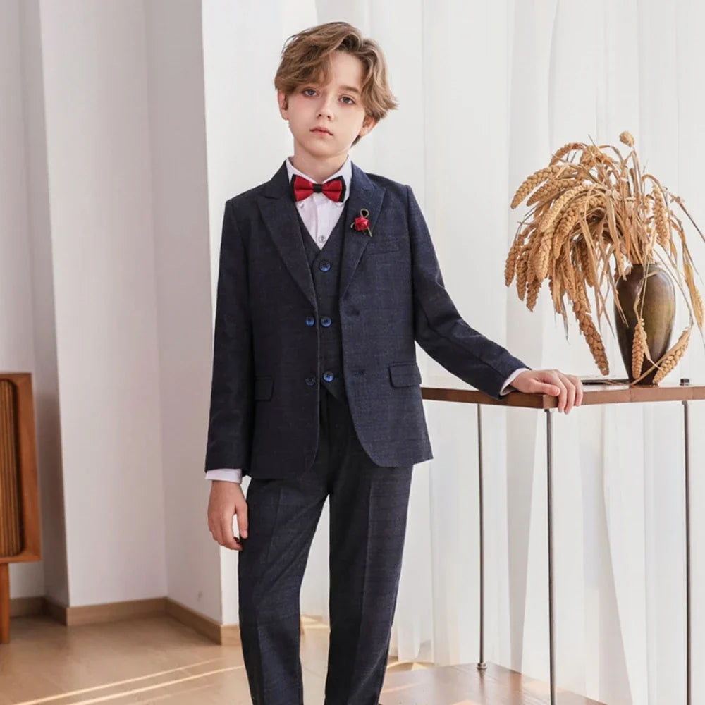 2026 New Fast Delivery Children's Formal Suit Set 5 Pieces For Catwalk Show,Classic Plaid Boys Suits Piano Peformance Outfit