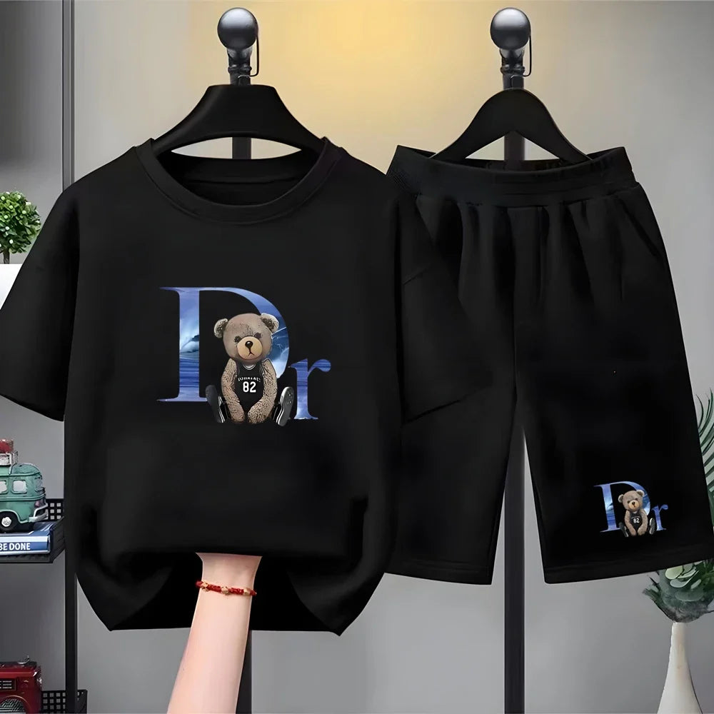 White little bear Children's T-Shirt Kids Age 3-12 boys black girls Outfit Short Sleeve & Shorts Summer Cool Casual brand Set