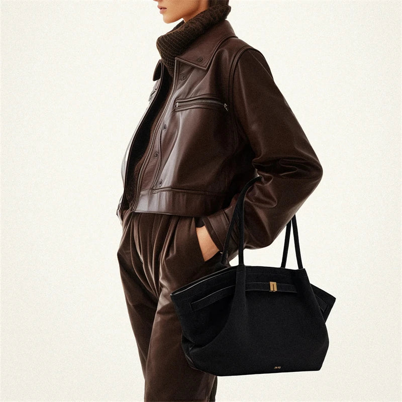 Women's High Quality Vintage Dumpling Bag Black Faux Suede, Vegan Leather Crossbody Shoulder Tote Handbag for Everyday