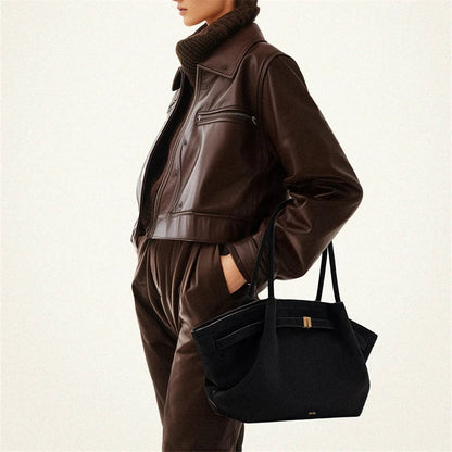 Women's High Quality Vintage Dumpling Bag Black Faux Suede, Vegan Leather Crossbody Shoulder Tote Handbag for Everyday