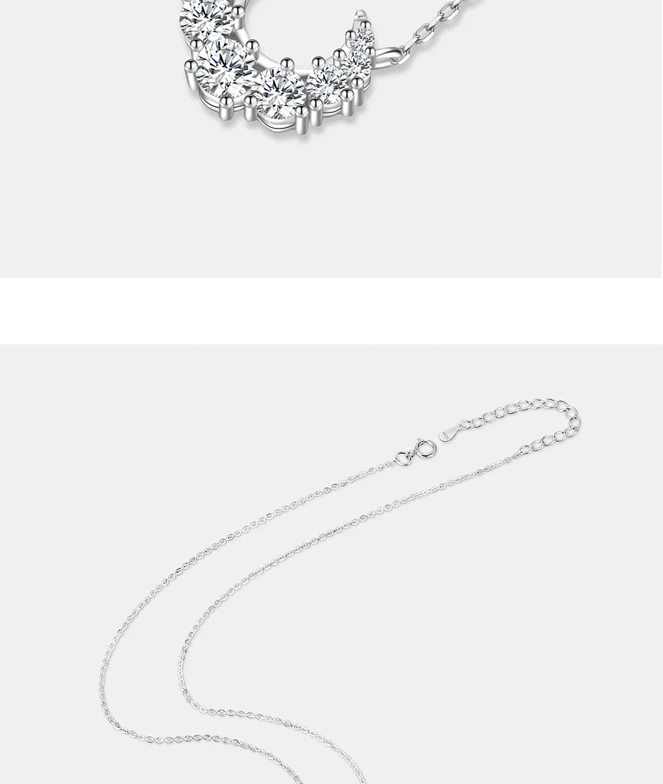 0.66CT Full Moissanite Necklace for Women S925 Pure Silver Moon Design Laboratory Diamond Pendant Fashion Luxury Jewelry