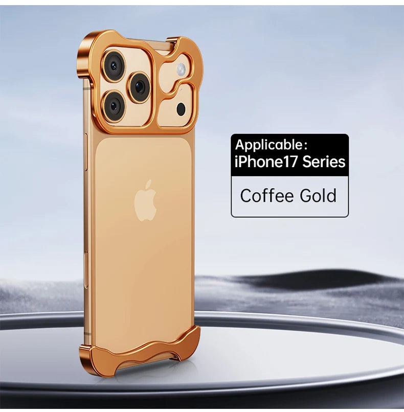 Luxury Irregular Metal Bumper Phone Case For iPhone 17 Air Pro Max Aluminum Shockproof Corner Pads Plating Ultra Thin Back Cover