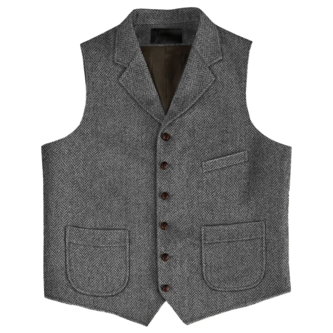 Men Vest Brown Herringbone Single Button With Lapel And Pocket Waistcoat For Wedding Business Work Daily Casual Men Suit Vest
