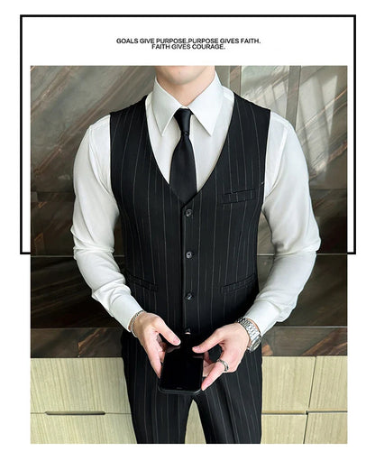 2025 High-Quality Wedding Suit Three-Piece Set Striped Business Casual Fashion Vest Trousers Ensemble Handsome Boutique Trend