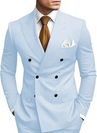 Man 2 Piece Outfit Set Double-breasted, Double-slit Suit for  Wedding Dresses Stage Costume Graduation Casual Suit