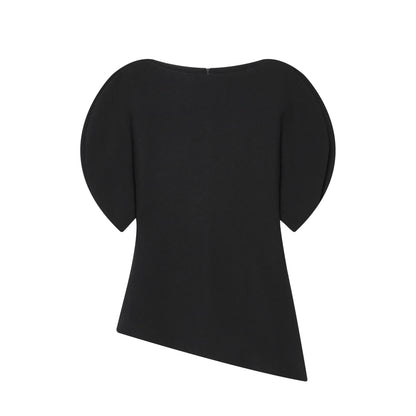 Spring Summer Women Casual Asymmetrical T-Shirts Fashion Solid Female O-Neck Short Puff Sleeve Blouse Lady Office Chic Tops