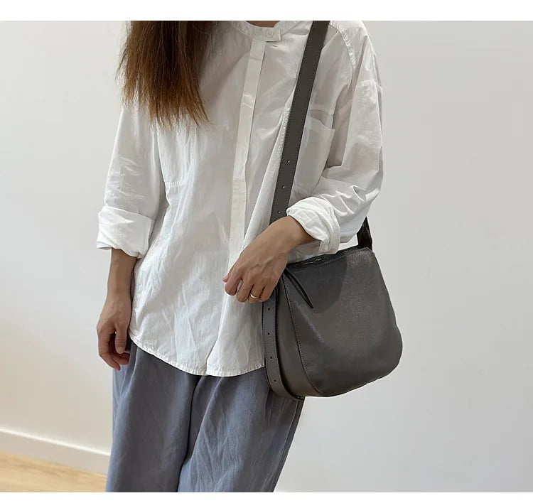 Simple Genuine Leather Women's Shoulder Bags 2026 New Nature Soft Cowhide Solid Color Versatile Crossbody Bags