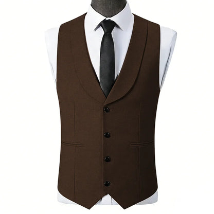Men Vest Black Single Button With Lapel Solid Waistcoat For Wedding Banquet Business Work Office Casual Daily Men Suit Vest