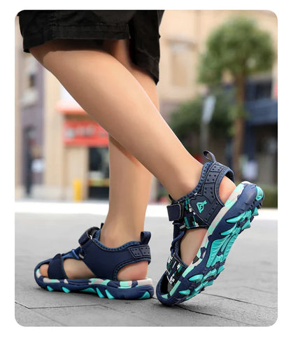 Kids Sandals Boys Breathable Anti-Slip Soft Sole Summer Beach Shoes Outdoor Lightweight Children Sandals with Adjustable Straps