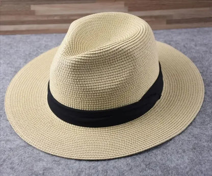 Unisex Panama Straw Hat Wide Brim Summer Beach Sun Protection Fedora Style - Sizes 55-57/58-60/61-64cm (Large/Plus)"