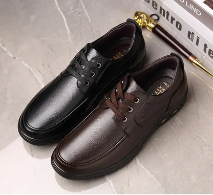 Men PU leather Casual Shoes Soft Sole Lace-up Luxury Brand Middle-aged Old Man Dad Lightweight Loafers Shoes  Zapatillas