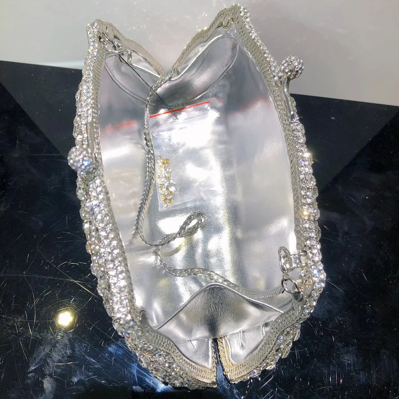 Women Elegant Silver Formal Rhinestone Clutch Purse Banquet Party Wedding Crystal Evening Bag Luxury Diamond Bridal Handbag