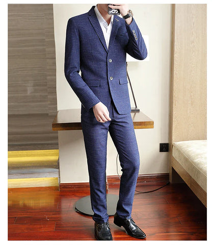 Fashion New (Suit + Trousers) Boutique Business British Dress Casual Party Slim Trend Handsome Two-Piece Suit