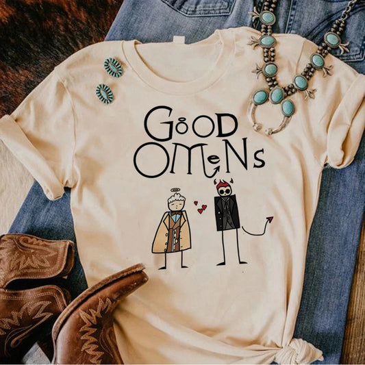 Good Omens t-shirts women manga graphic harajuku top girl funny graphic y2k clothes