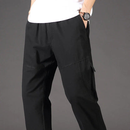 Men's 100% Cotton Cargo Pants Multi-pocket Elastic Waist Pants Big and Tall Mens Trousers Loose Fit Gym Sports Men's Pants