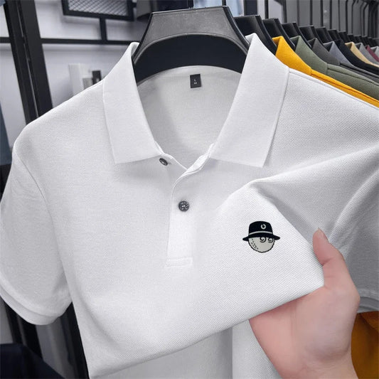 Men's Cotton100% High End Brand Lapel Polo Shirt Summer New Solid Color Print Short Sleeve T-Shirt Casual Breathe Men's Clothing
