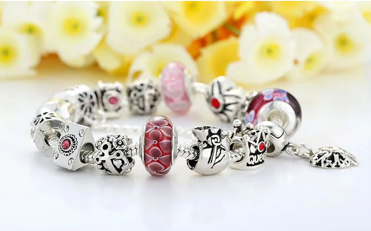 Queen Jewelry Charms Bracelet & Bangles With Queen Crown Beads Bracelet for Women PA1823