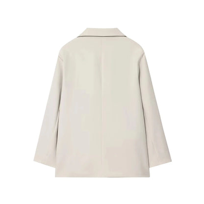 Fall Elegant Lady Commute Blazer Lapel Double-breasted Blazer Coat 2025 Spring Autumn Fashion Minimalist Office Women Blazer