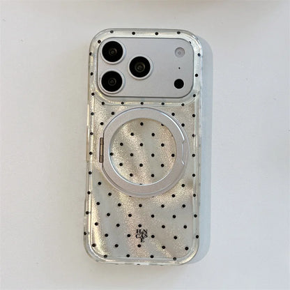 Luxury Polka Dot Ring Stand Holographic Phone Case For iPhone 15 16 17 Pro Max Shockproof Protective Cover