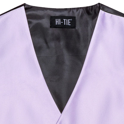 Hi-Tie Solid Voilet Lilac Silk Mens Suit Vest 4PC Woven Waistcoat Tie Pocket Square Cufflink Business Wedding Dress Waist Jacket